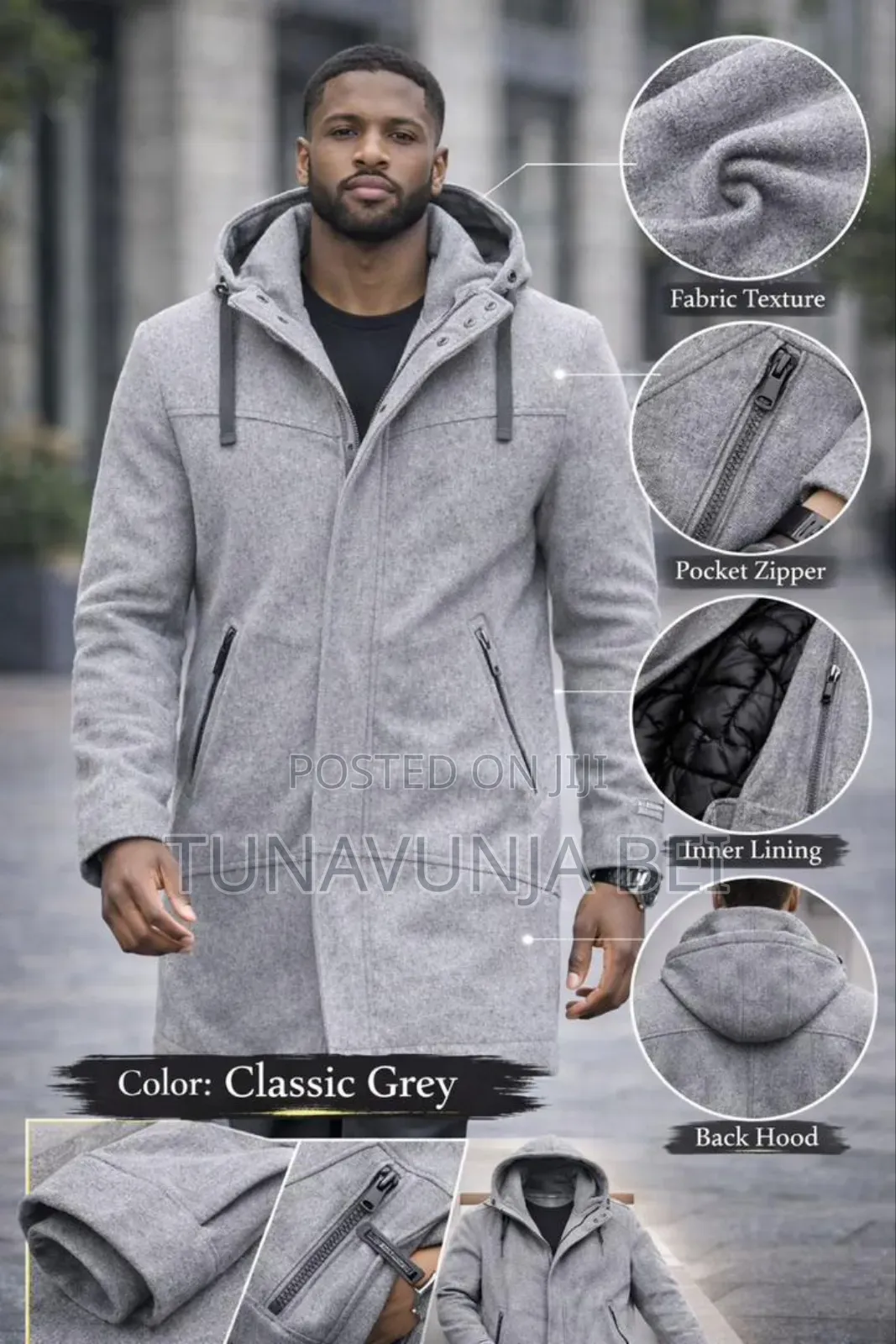 Deep Charcoal Black and Grey Heavy Coat Material