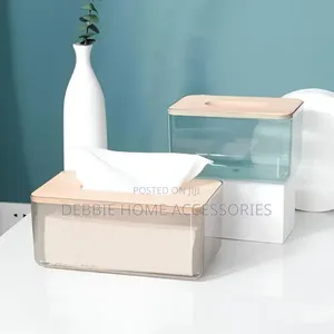 Acrylic Tissue Box With Bamboo Lid(Nogis)