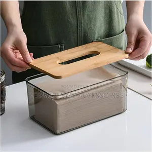 Acrylic Tissue Box With Bamboo Lid(Nogis)