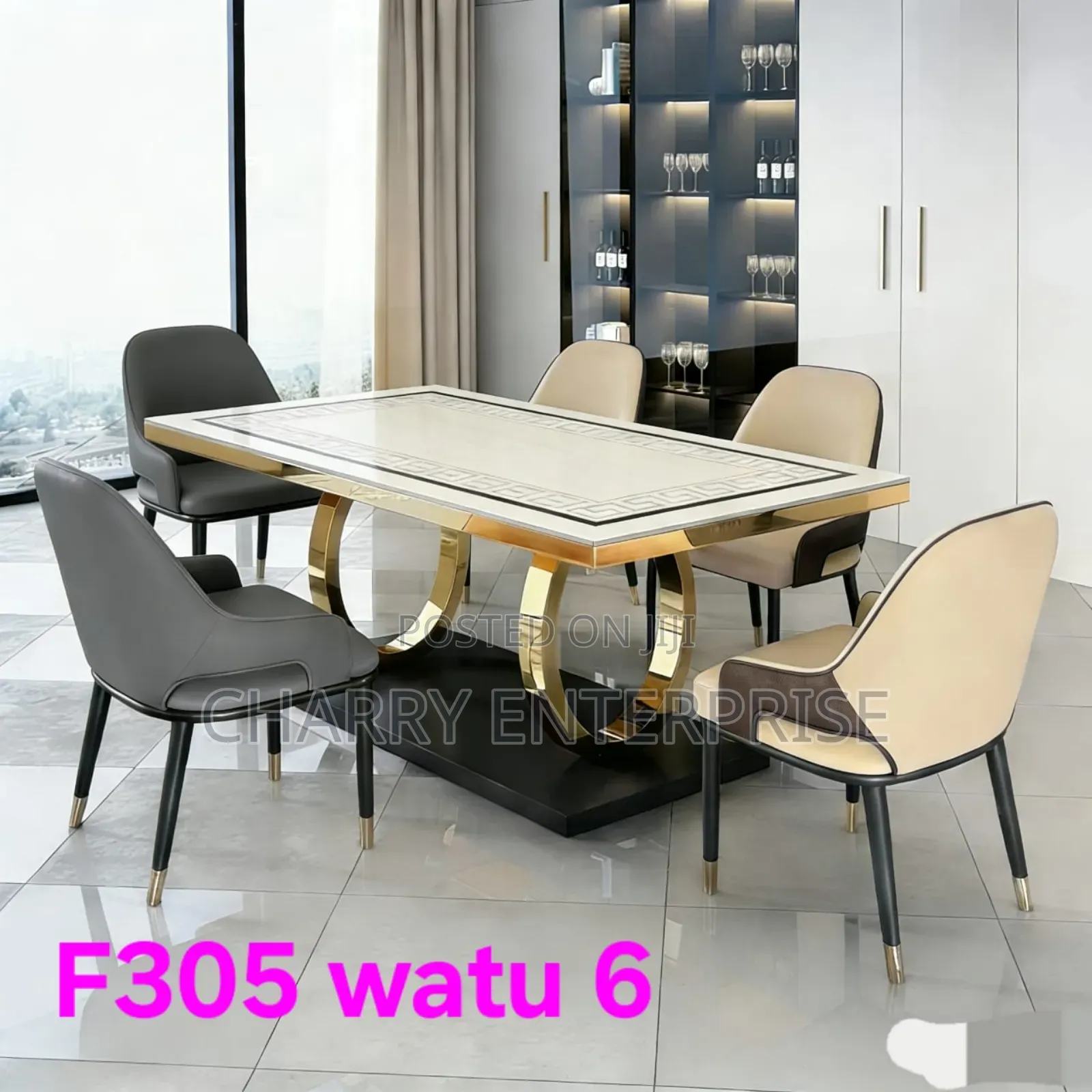 Luxury Design Dining Table Set 6-Seater Table With Gold-Finished Base