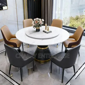 Luxury Marble Dining Table Set Featuring a Rotating Tabletop 6 Seater
