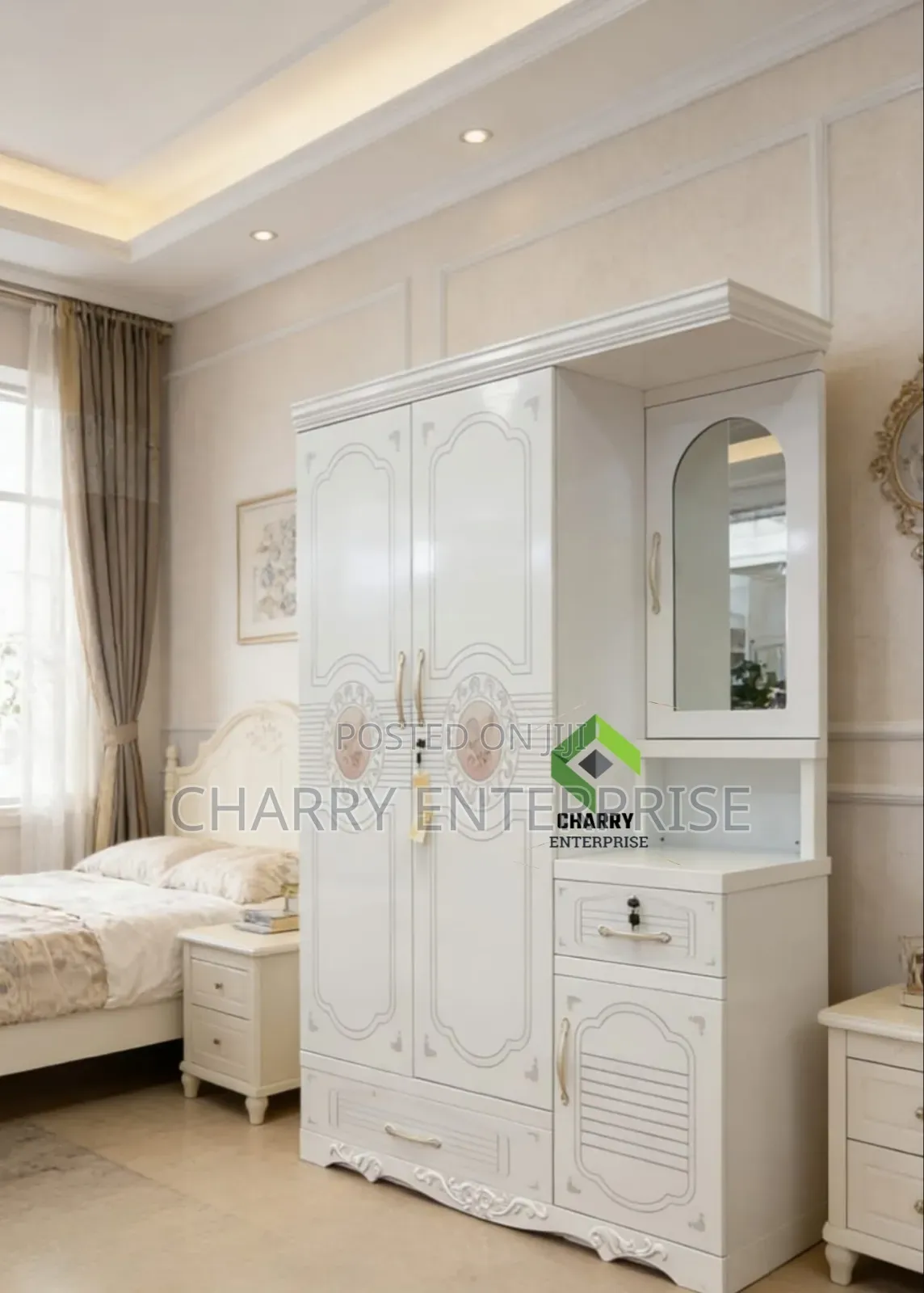 Modern Metal Wardrobe With Mirror 3 Doors Kabati La Nguo La Chuma