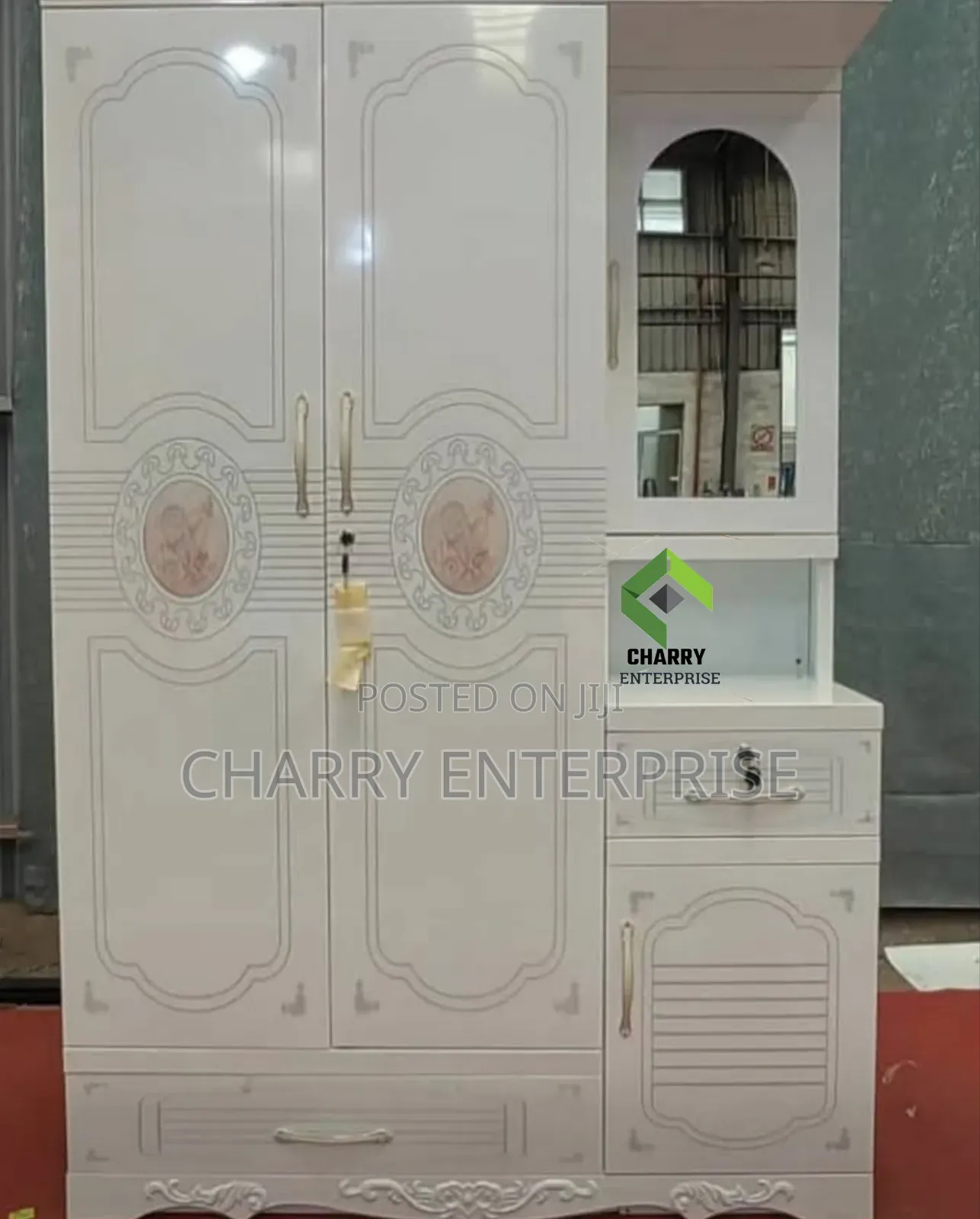 Modern Metal Wardrobe With Mirror 3 Doors Kabati La Nguo La Chuma