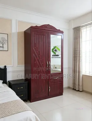 Classic Wooden Wardrobe With Mirrored Door and Drawer Kabati La Nguo