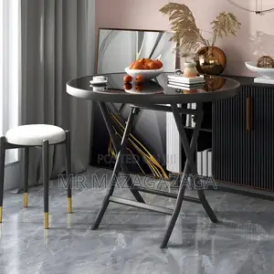 Glass Top Black Foldable Table