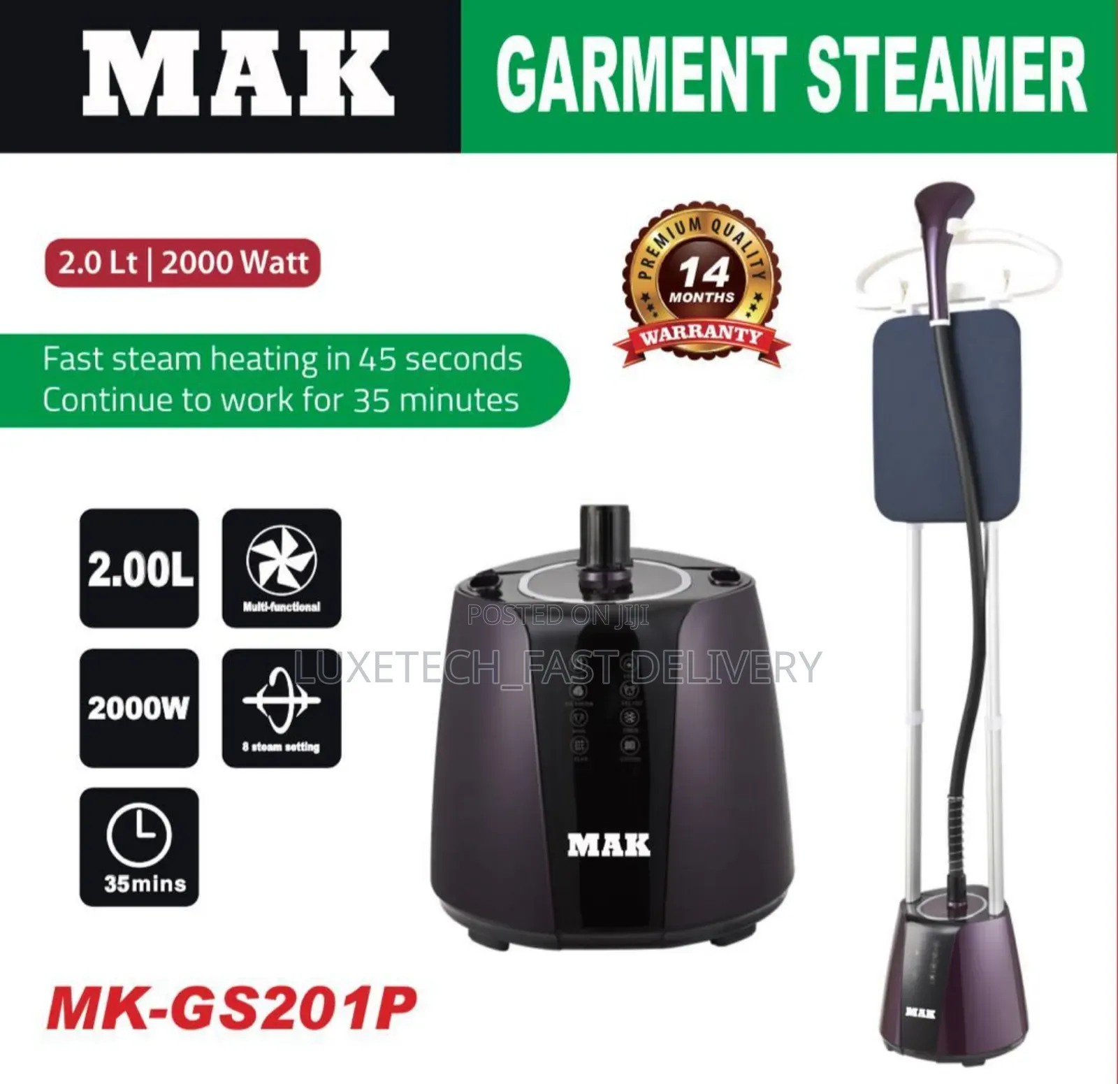 Mak Mk-Gs201p Upright Garment Steamer 2l for Efficient Clothing Care
