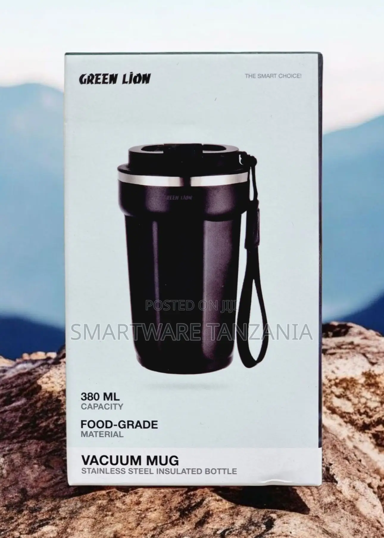 Green Lion Black Vacuum Mug 380ml Insulated Stainless Steel Bottle