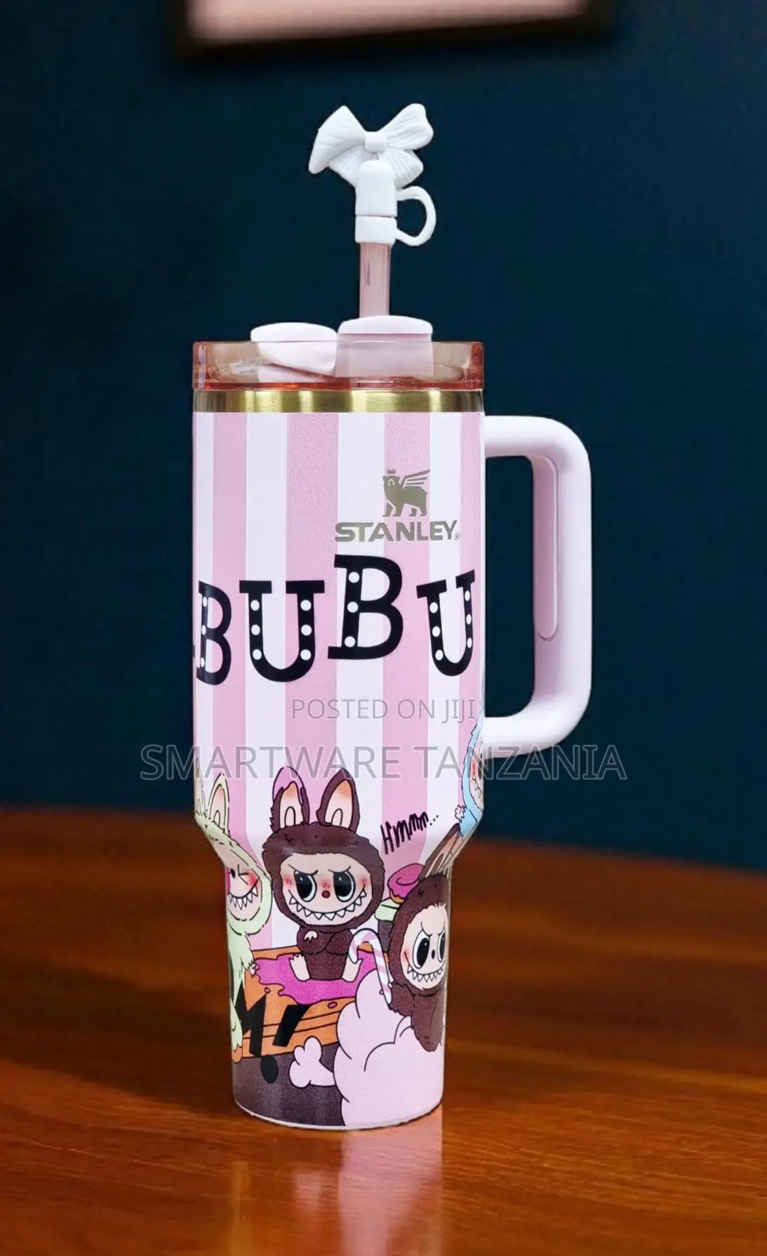 Stanley X Bubu Quencher H2.0 40oz Pink Stripe Cute Character Tumbler