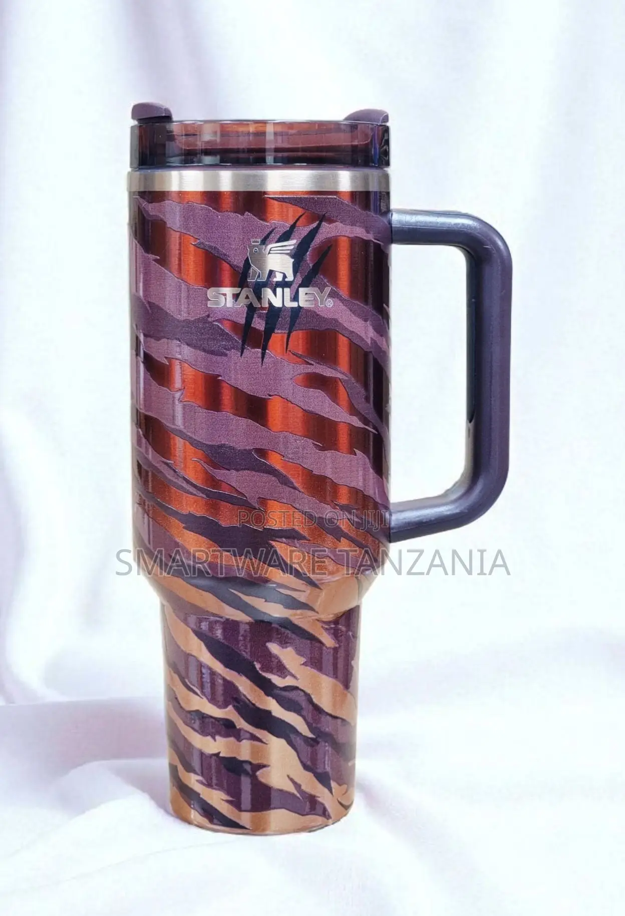 Stanley Quencher H2.0 40oz Tiger Claw Print Orange Purple Tumbler