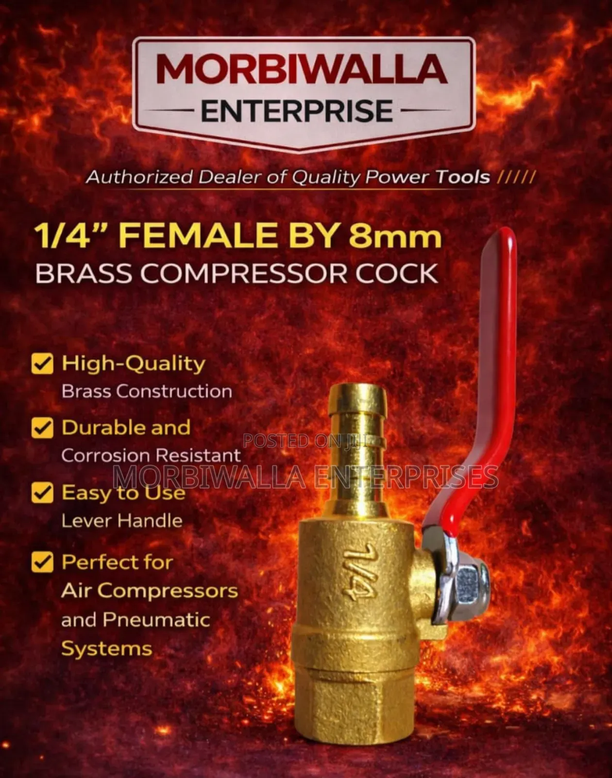 Brass Compressor Cock 1⁄4 by 8mm