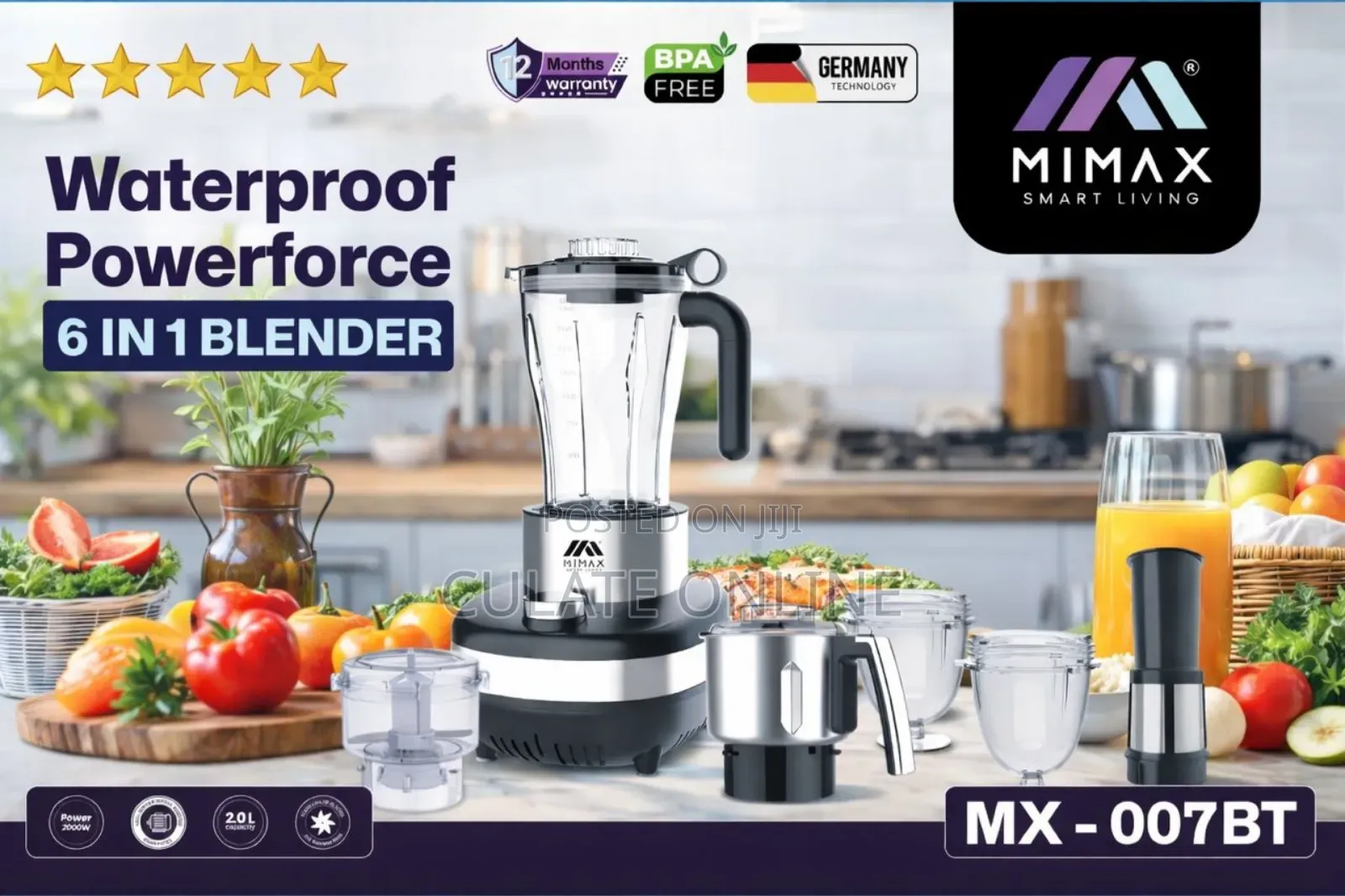 2ltrs Mimax 6 in 1 Waterproof Powerforce Blender