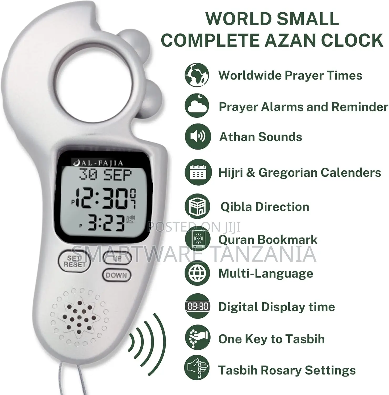 Al-Fajia 9335 Silver Azan Tasbih 10 Features Qibla Prayer Worldwide