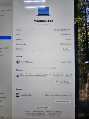 Apple MacBook Pro 2024 M4 Pro 16-inch 24GB Apple M4 Pro SSD 512GB