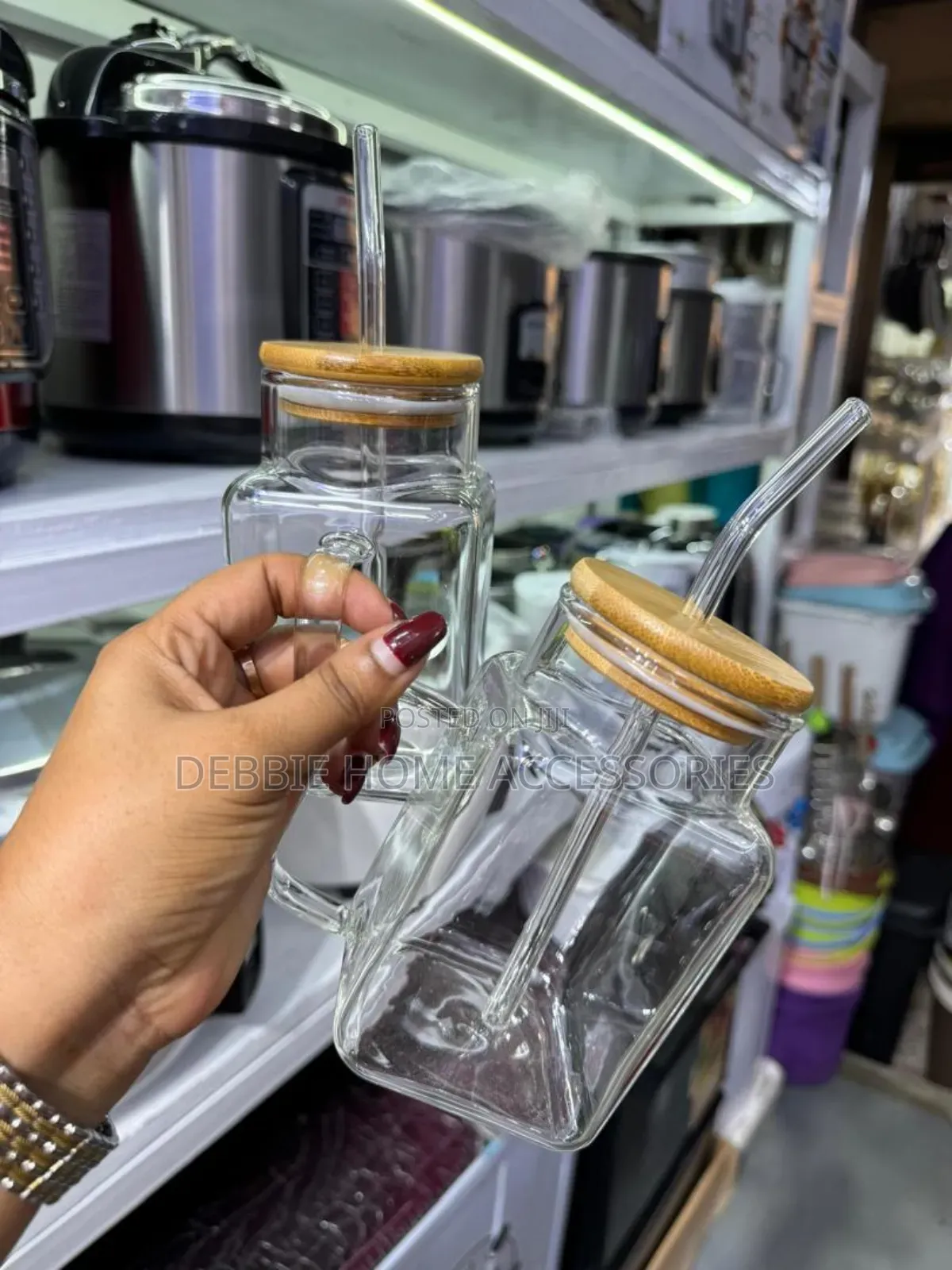 Square Borosilicate Glass Mugs With a Glass Straw-1pc