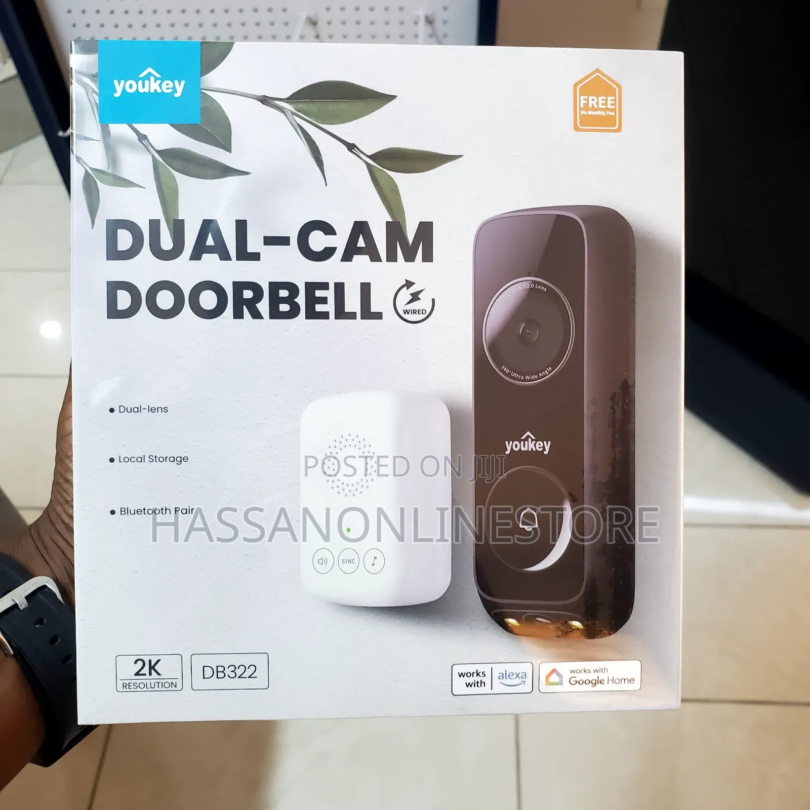 Youkey Dual-Cam Doorbell Db322 – Wired, Works With Alexa Google Home