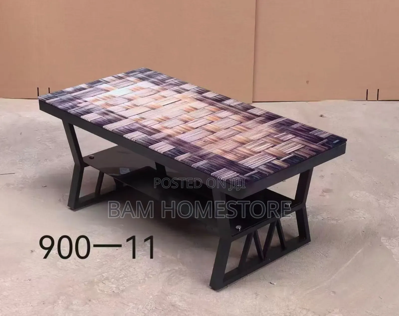 Modern Rectangular Coffee Table With Marble Woven Pattern Glass Top