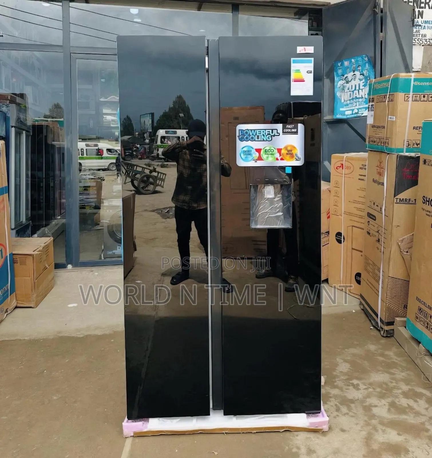 Aero Side by Side Refrigerator 500l Black Glass Mirror Asbs-500wd