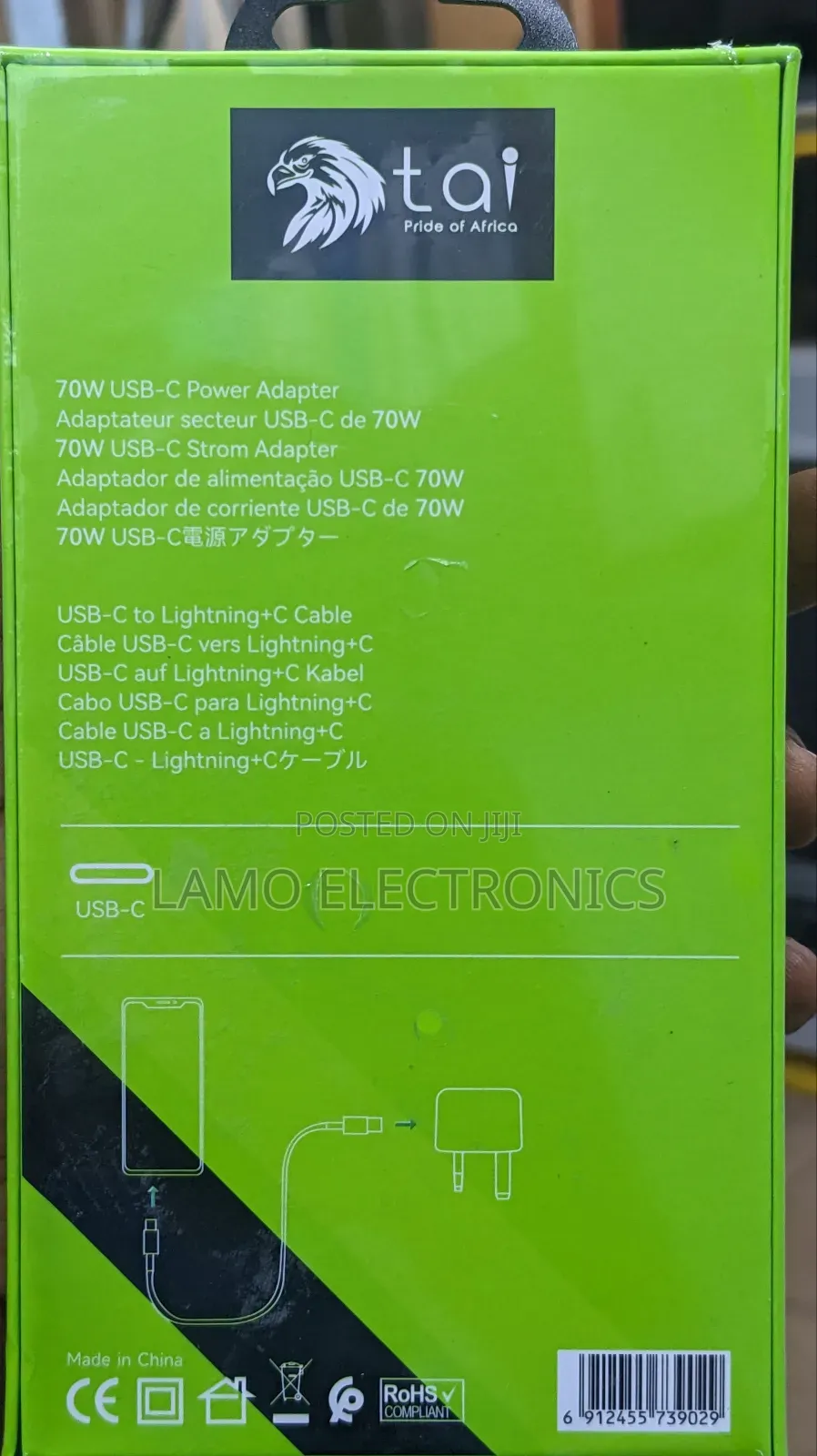 Tai T-015 70w With Pd 2 in 1 Cable Usb-C and Lightning Power Adapter