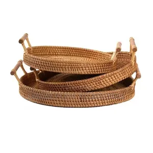 Hand-Woven Rattan Serving Tray Set