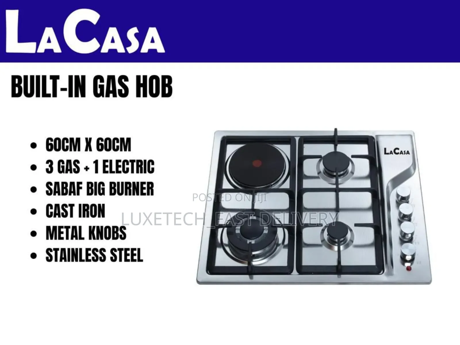 Lacasa Built-in 3-Gas Hob + 1 Electric Hotplate