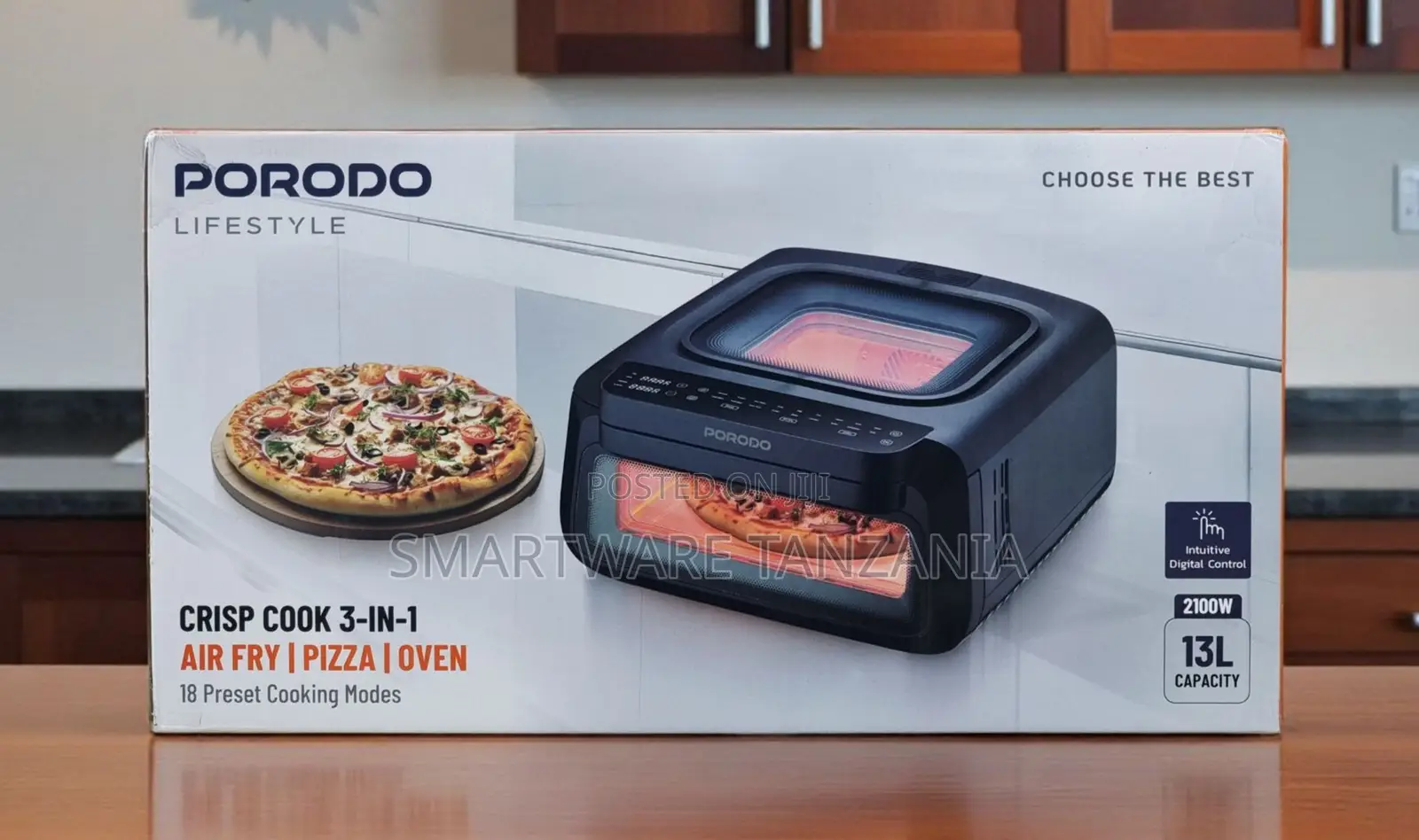 Porodo Crisp Cook 3-in-1 Air Fryer Pizza Oven 13l 2100w 18 Modes