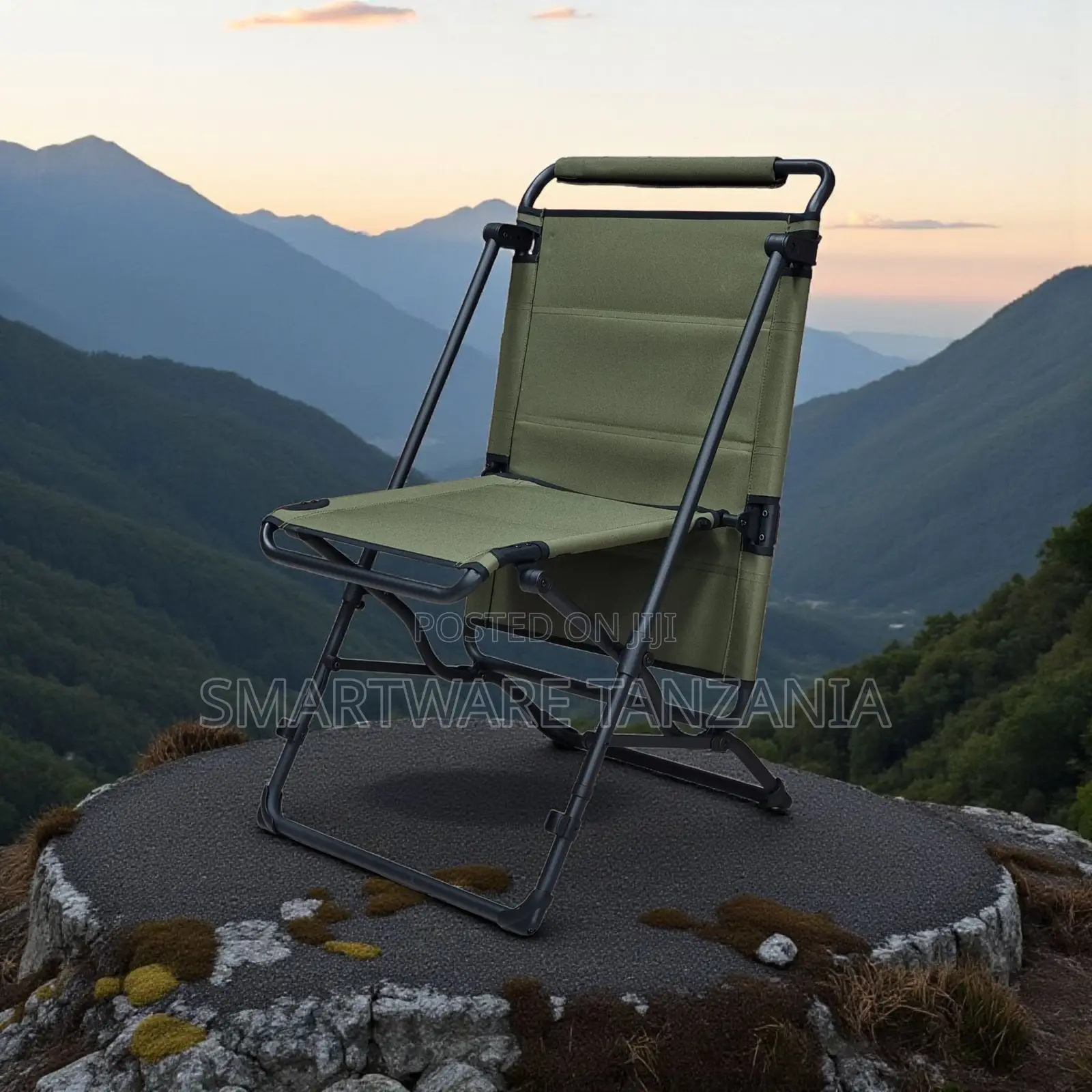 Outdoor Folding Chair Portable High Back Camping Seat Army Green