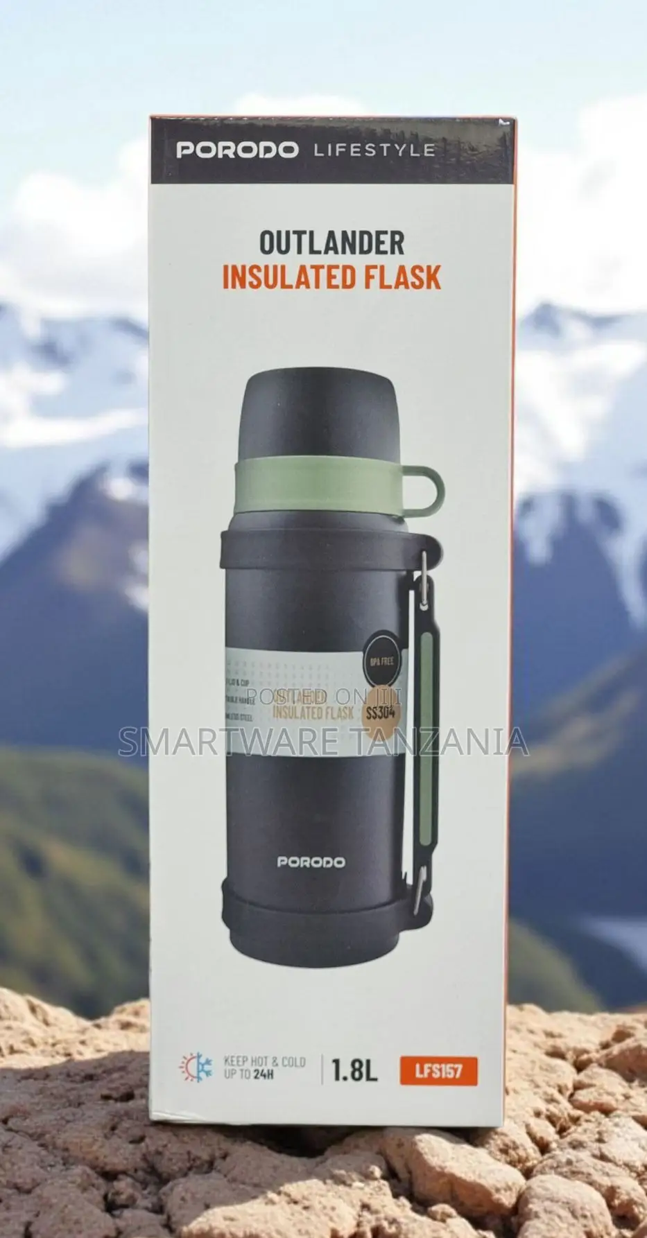 Porodo Outlander Insulated Flask 1.8l Ss304 Keep Hot Cold 24h