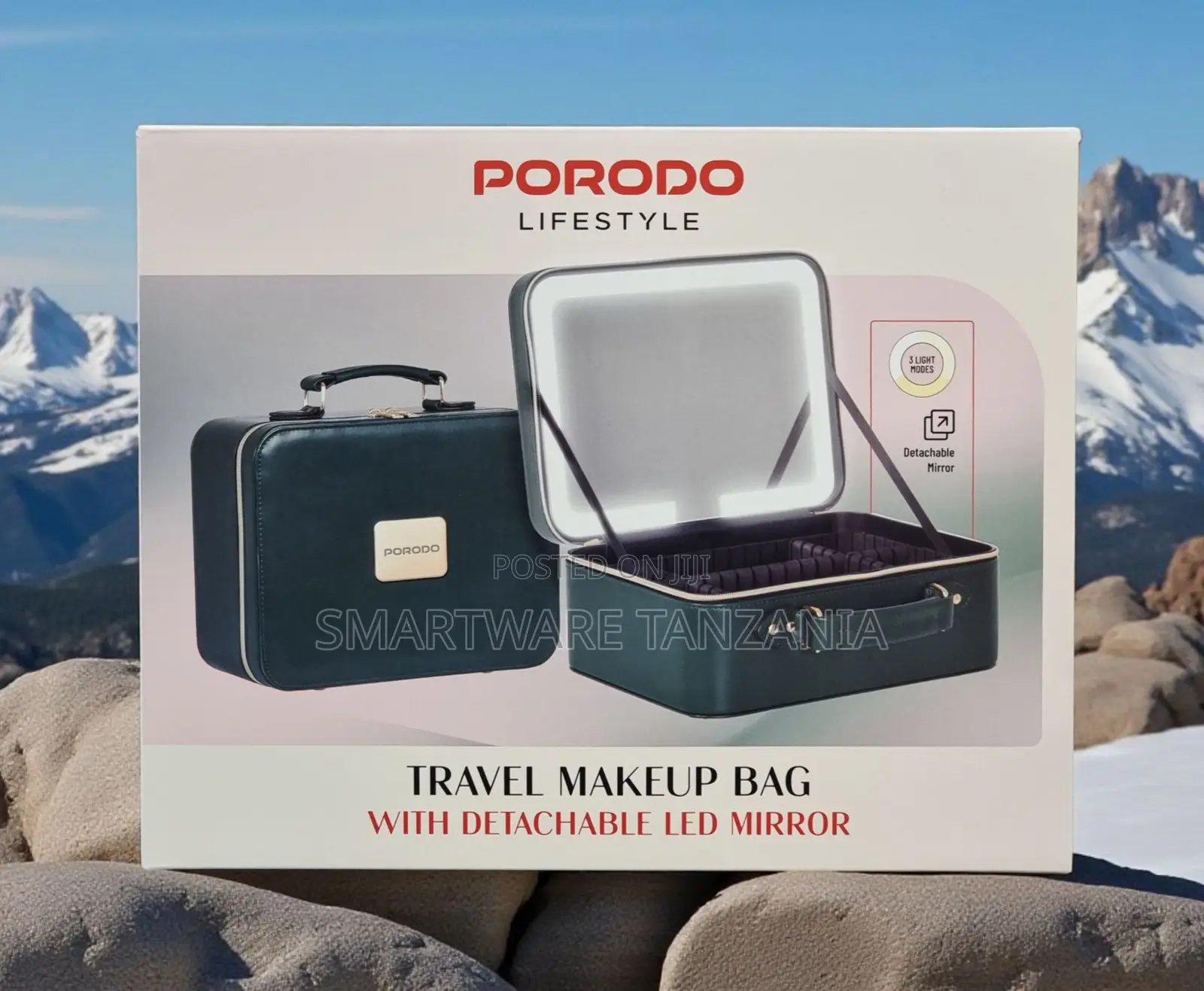 Porodo Travel Makeup Bag With Detachable Led Mirror 3 Light Modes