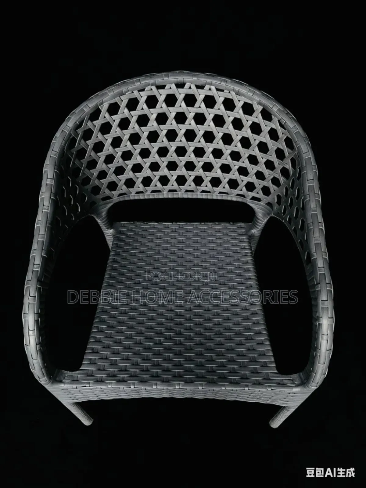 Black Armchair Woven Rattan-Style Design