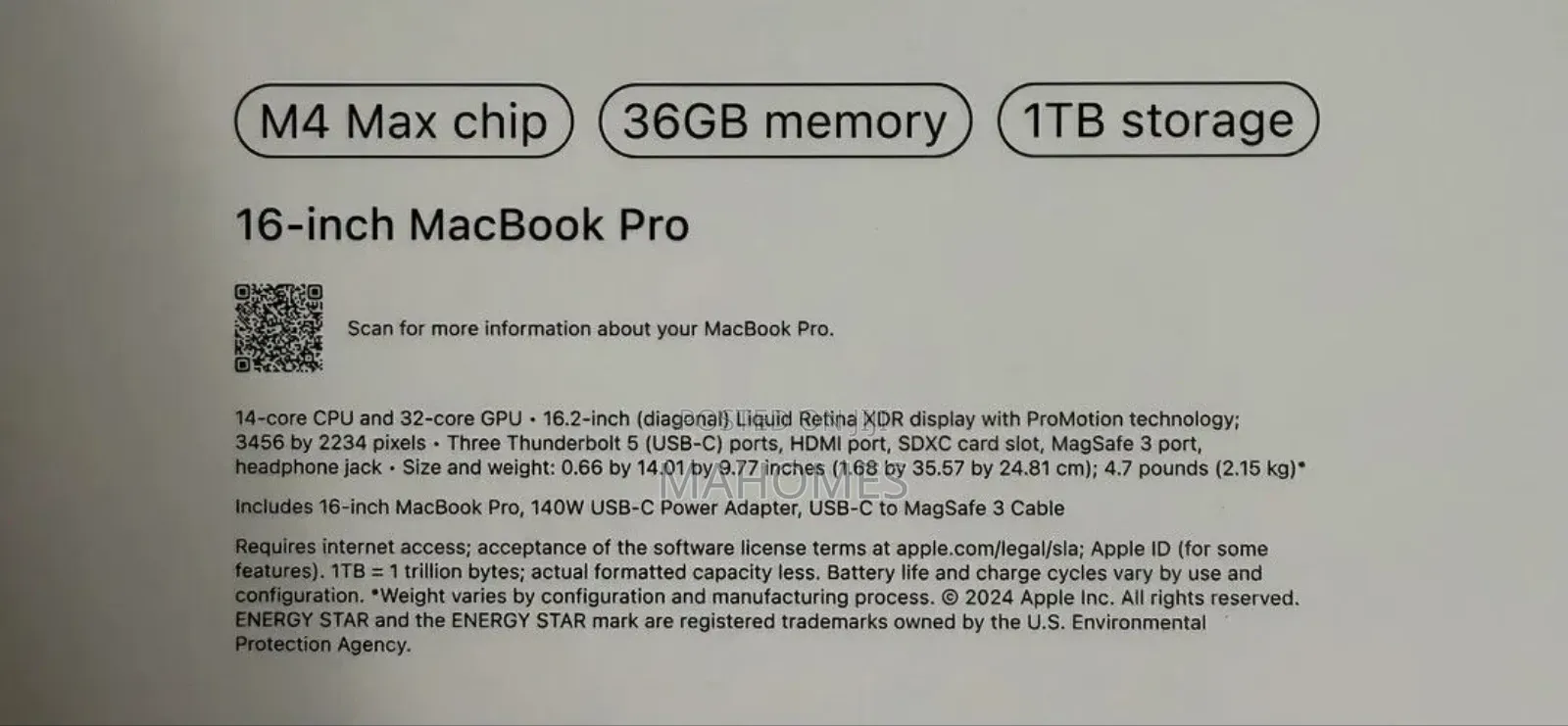 New Apple MacBook Pro 2024 M4 Max 16-inch 36GB Apple M4 Max SSD 1T