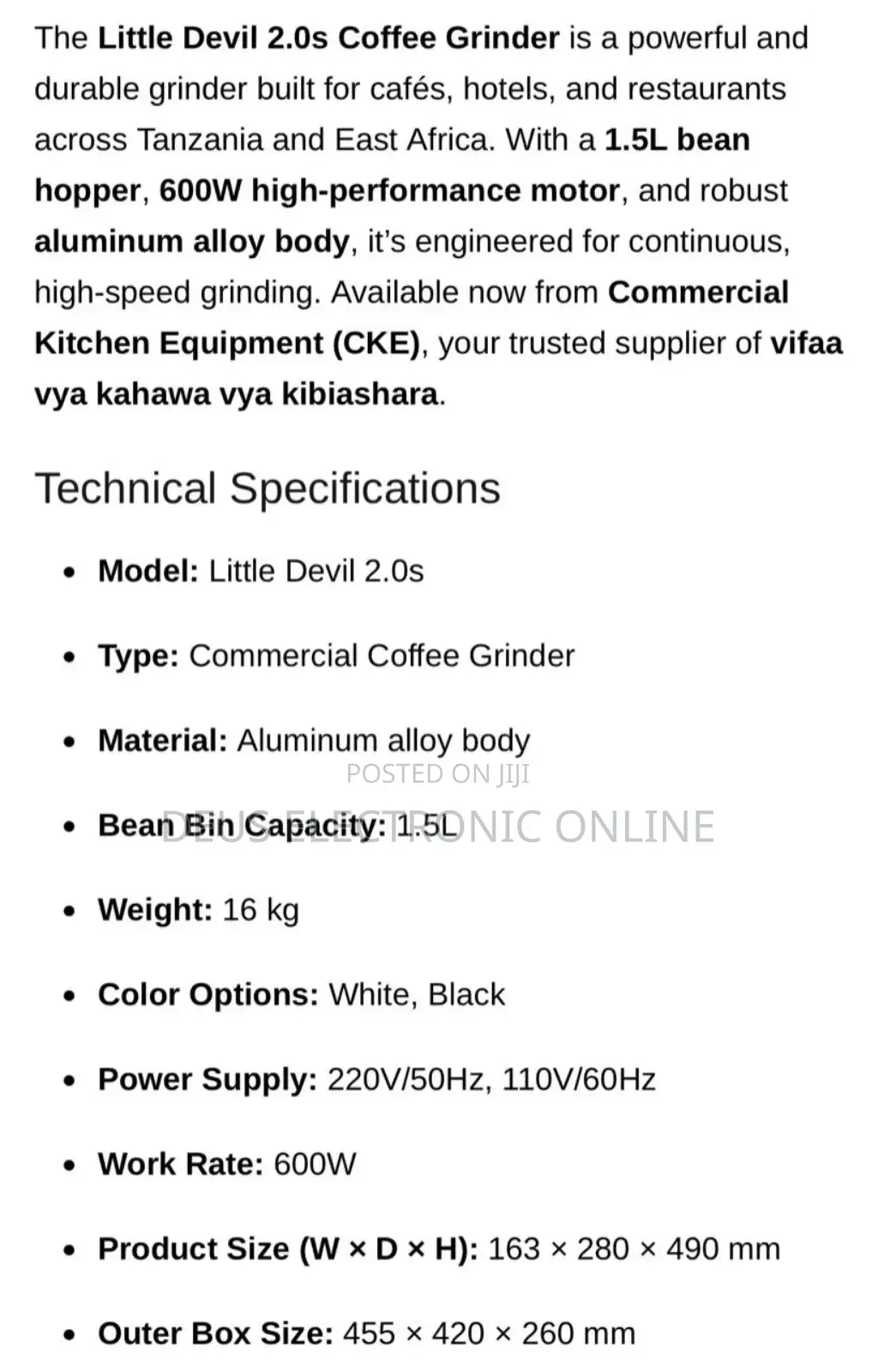 Little Devil 1.5l Commercial Coffee Grinder 600w High Power Bean Mill