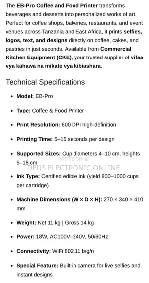 Eb_pro Coffee _Food Printers 600 Dpi Edible Ilk Customization Mashine