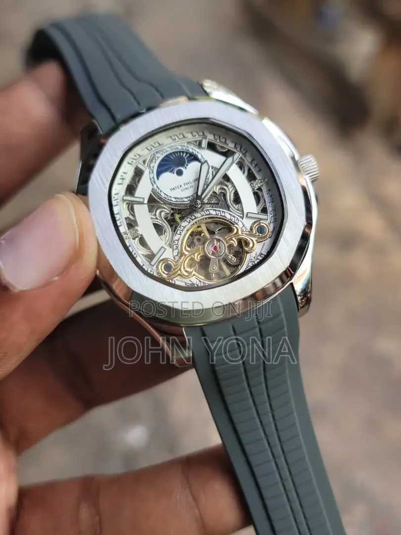 Patek Philippe Timepiece Featuring a Skeleton Dial and a Rubber Strap