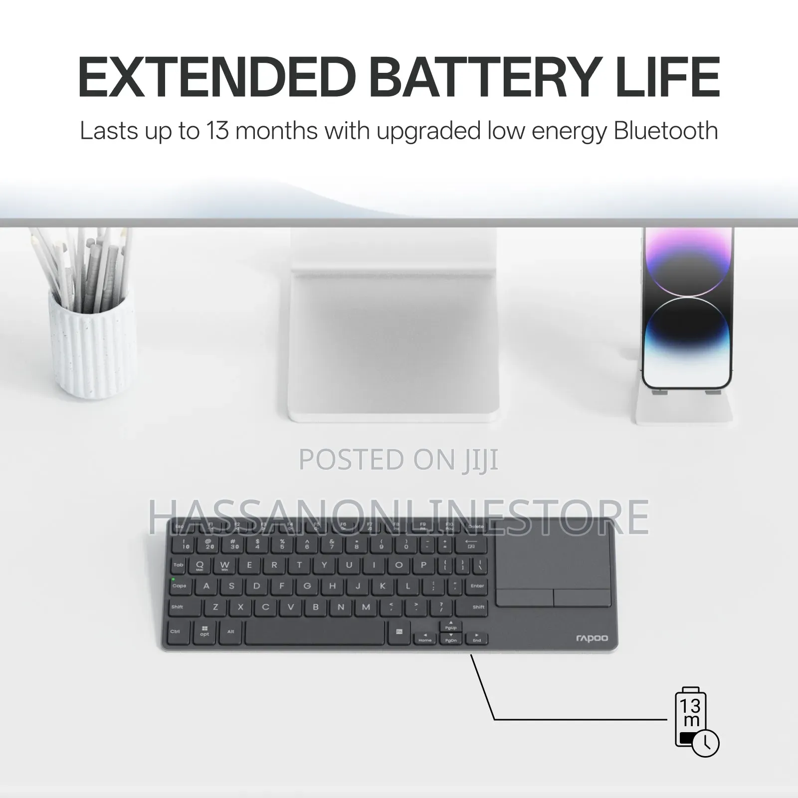 Rapoo E900t Portable Mini Wireless Keyboard With Touchpad - Black
