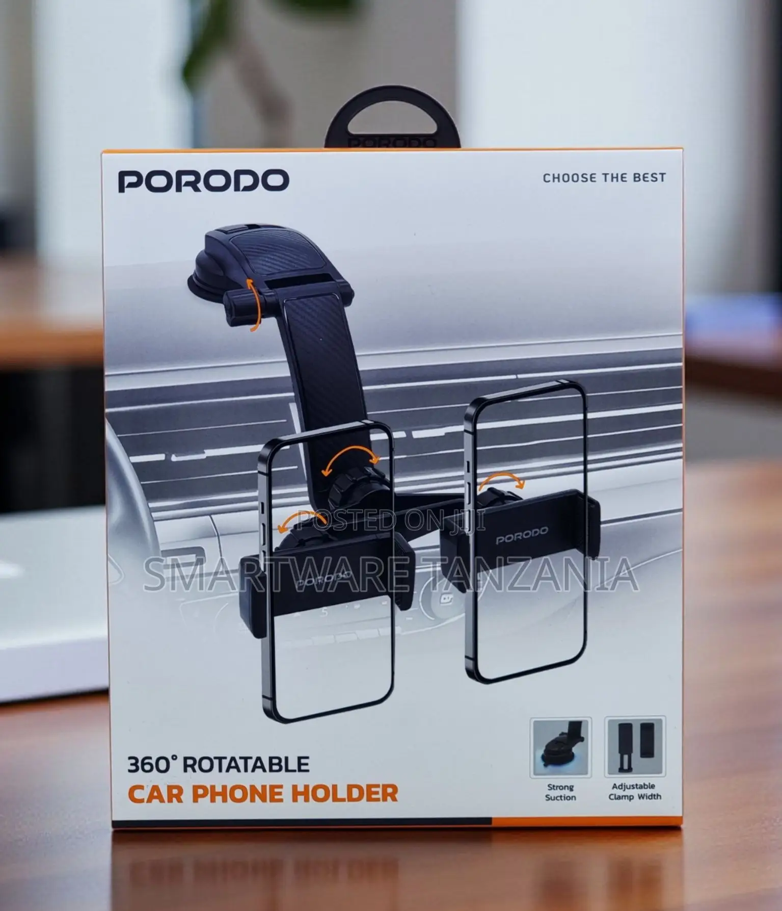 Porodo 360 Rotatable Car Phone Holder Strong Suction Clamp