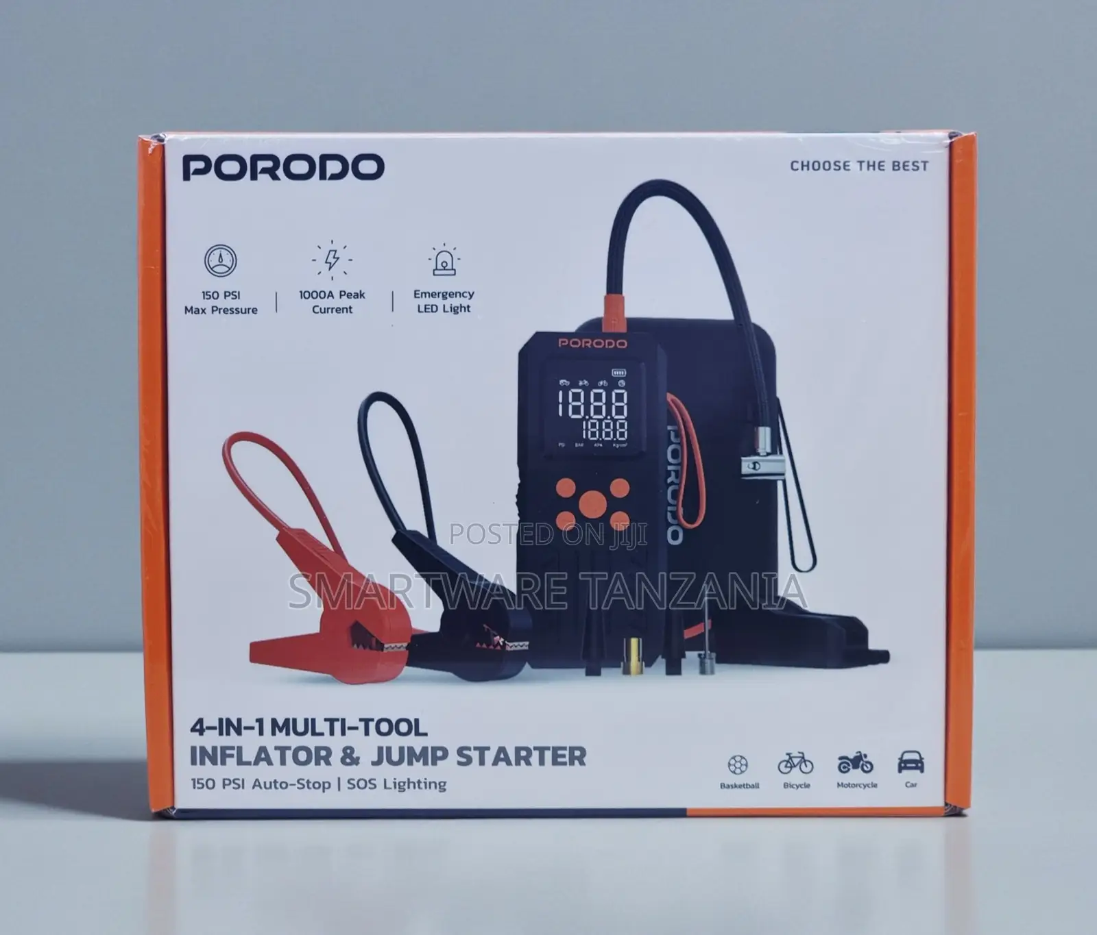 Porodo 4-in-1 Inflator Jump Starter 1000a 150 Psi Auto-Stop
