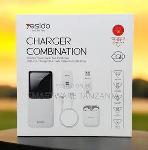 Yesido Cg10 5-in-1 Charger Combo Power Bank TWS Earphones Uk