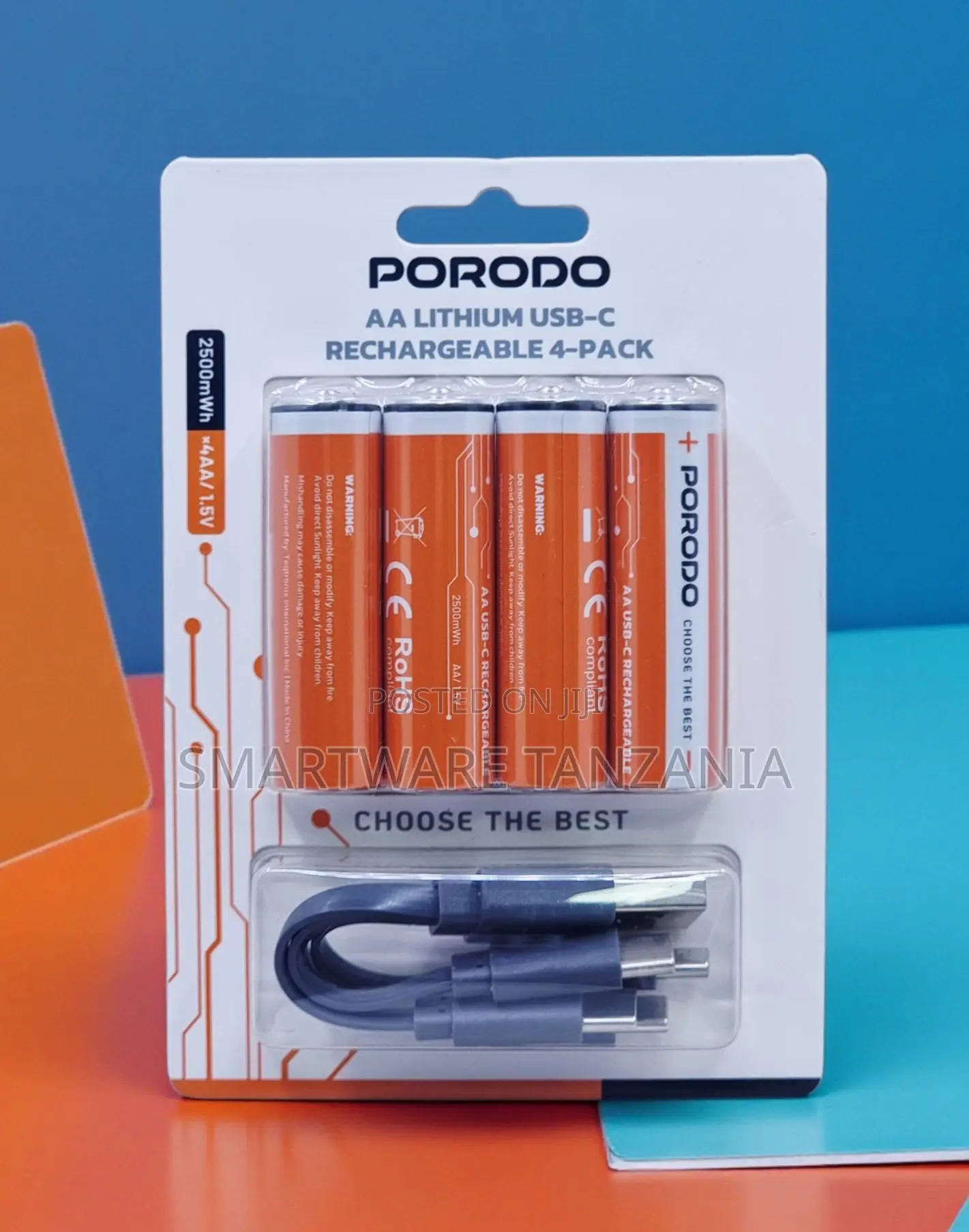 Porodo Aa Lithium Usb-C Rechargeable Battery 4-Pack 2500mwh