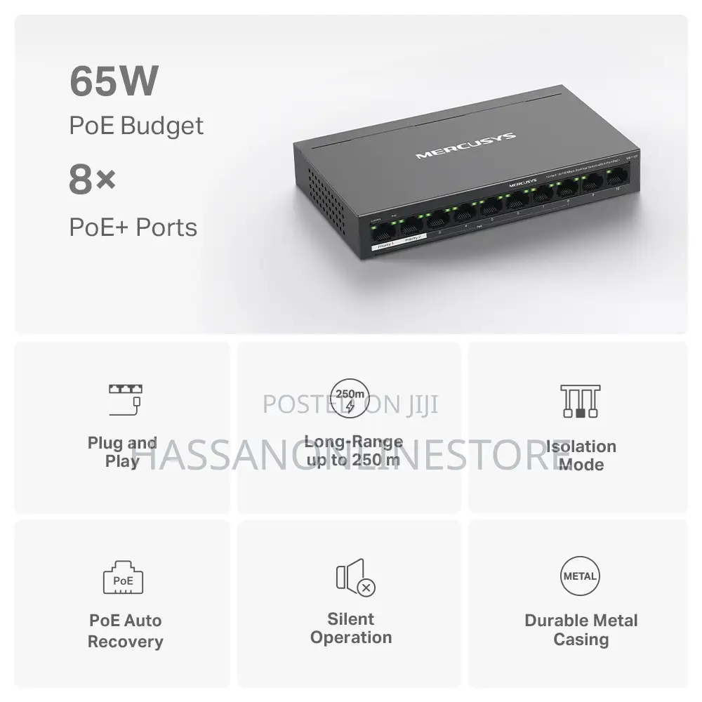 Mercuys Ms110p 10-Port 10/100mbps Desktop Switch With 8-Port Poe+