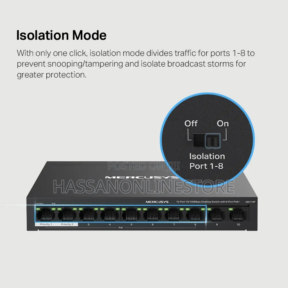 Mercuys Ms110p 10-Port 10/100mbps Desktop Switch With 8-Port Poe+