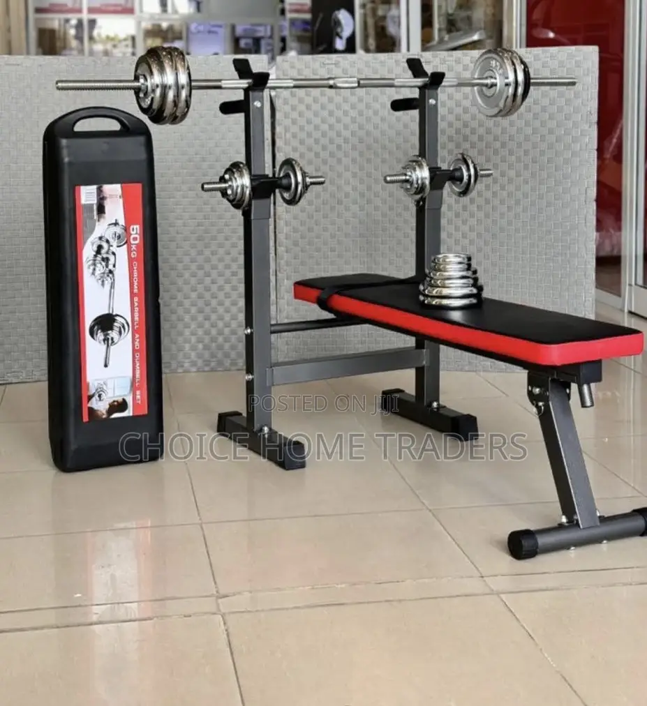 Bench Na 50kg Chrome Barbell Set Dumbell