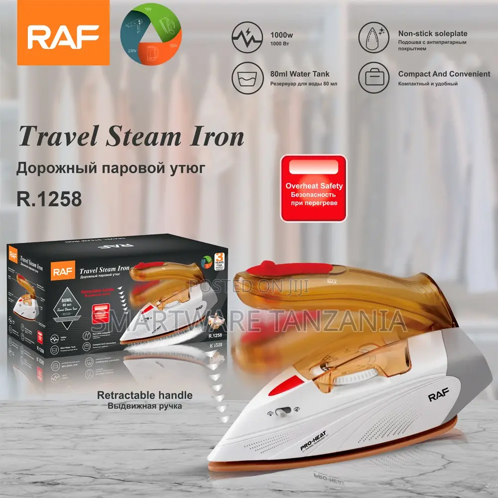 Raf R.1258 Travel Steam Iron 1000w With Retractable Handle