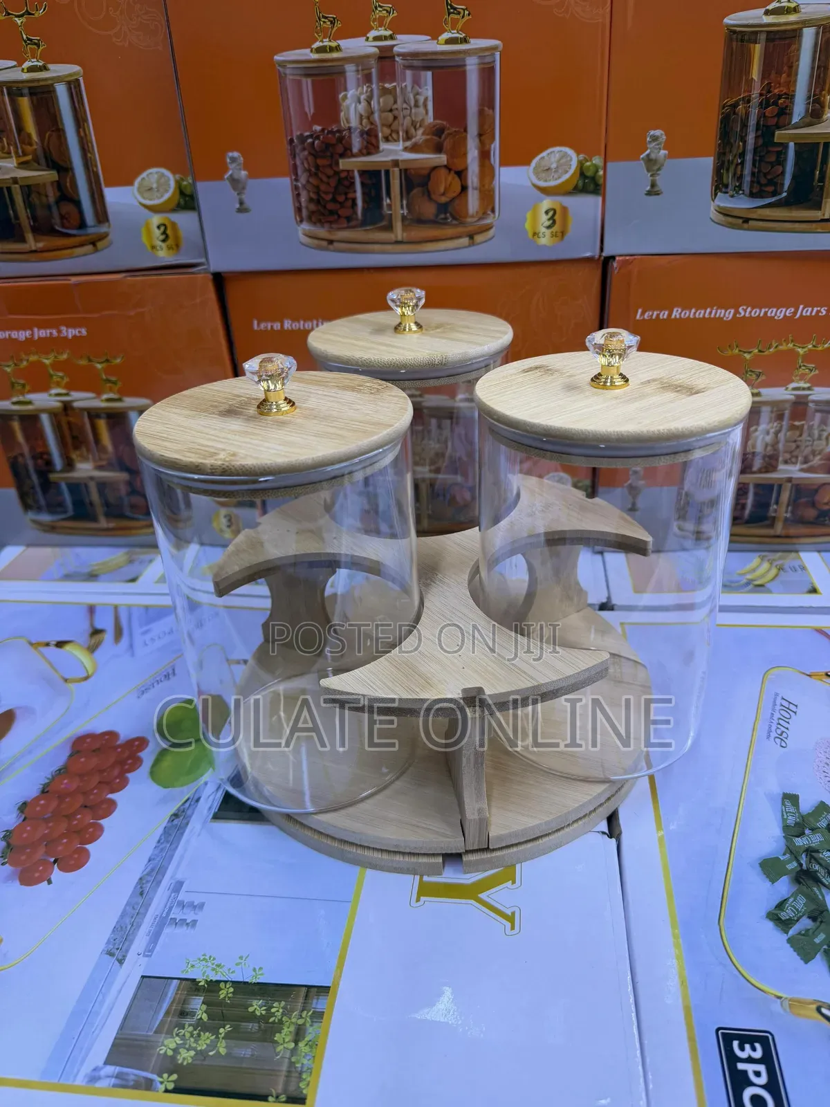 3pcs Rotating Glass Storage Jars