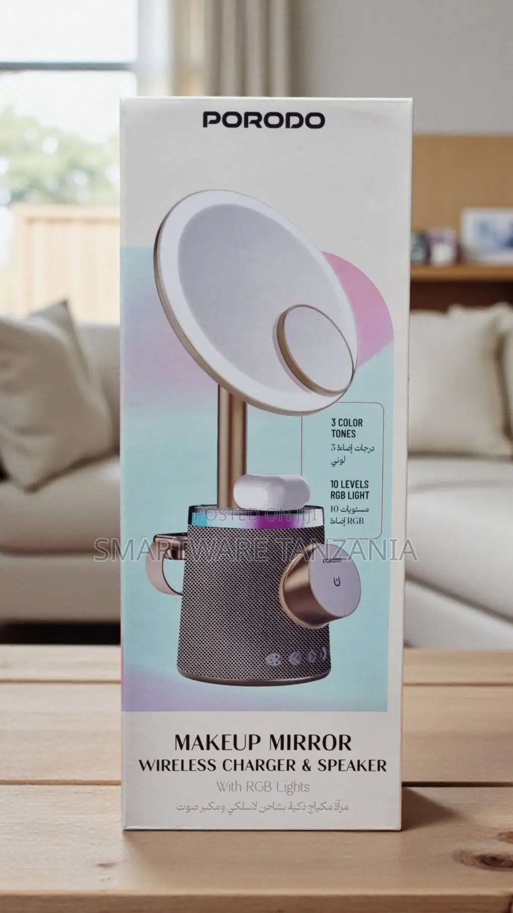 Porodo Makeup Mirror Wireless Charger Speaker RGB Lights