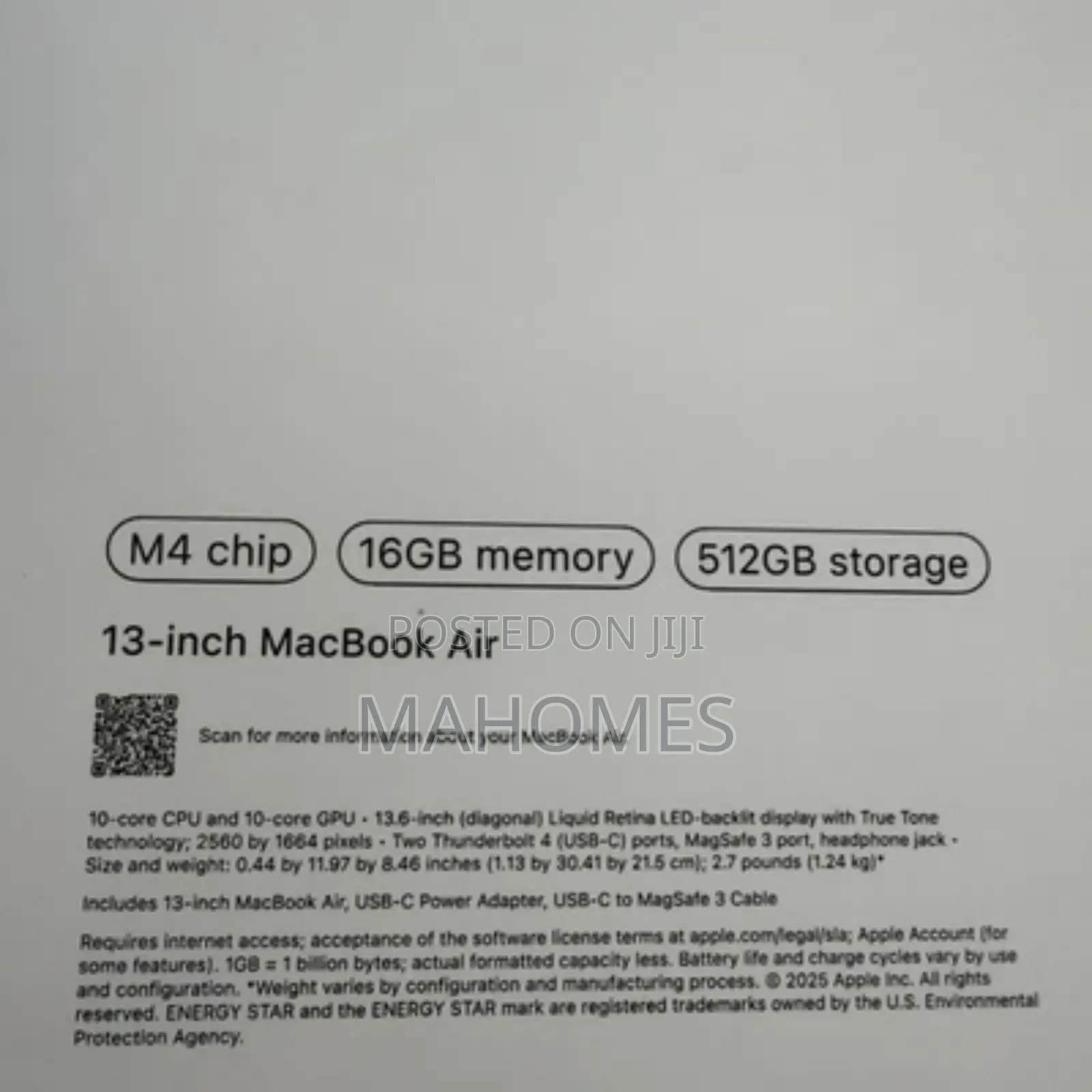 New Laptop Apple MacBook Air 2025 M4 16GB Apple M4 SSD 256GB