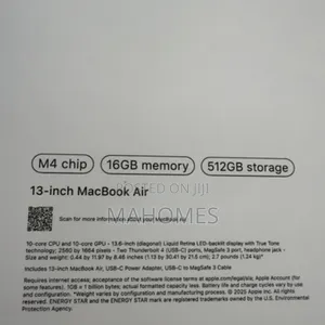 New Laptop Apple MacBook Air 2025 M4 16GB Apple M4 SSD 256GB