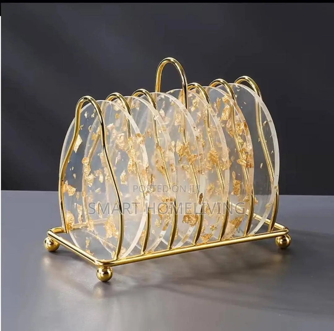 Luxury Coaster Set With a Gold Toned Stand