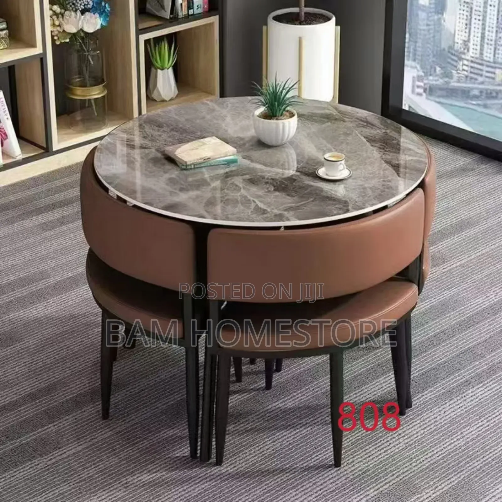 Modern Space-Saving Round Dining Table Set -4 Chairs - Meza Ya Chakula