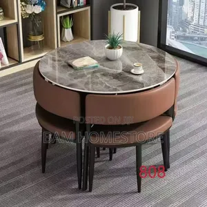 Modern Space-Saving Round Dining Table Set -4 Chairs - Meza Ya Chakula