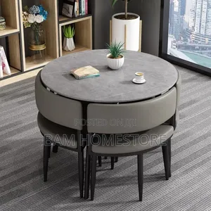 Modern Space-Saving Round Dining Table Set -4 Chairs - Meza Ya Chakula